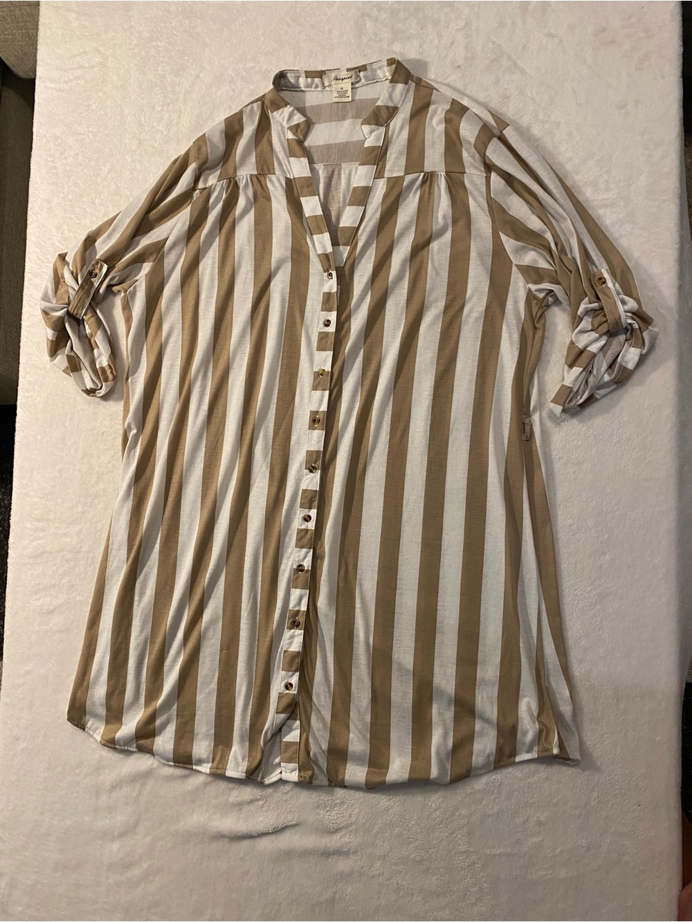 Passport Cream and Tan Striped Button Front Tunic
